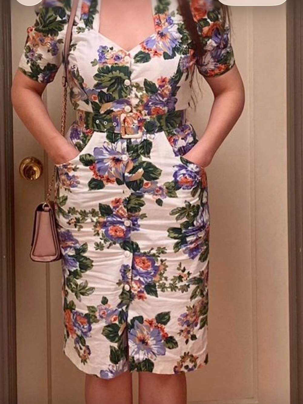 Vintage carol Anderson  Floral Button-Front Midi Dress with Blue & Green